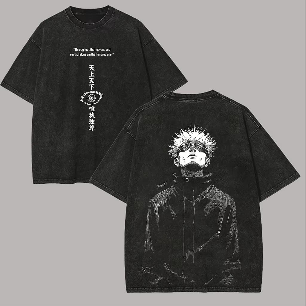 Манга Jujutsu Kaisen Футболка с принтом Годжо Сатору Мужская и Женская Стиранная Футболка Высококачественная Винтажная Хлопковая Футболка Топы