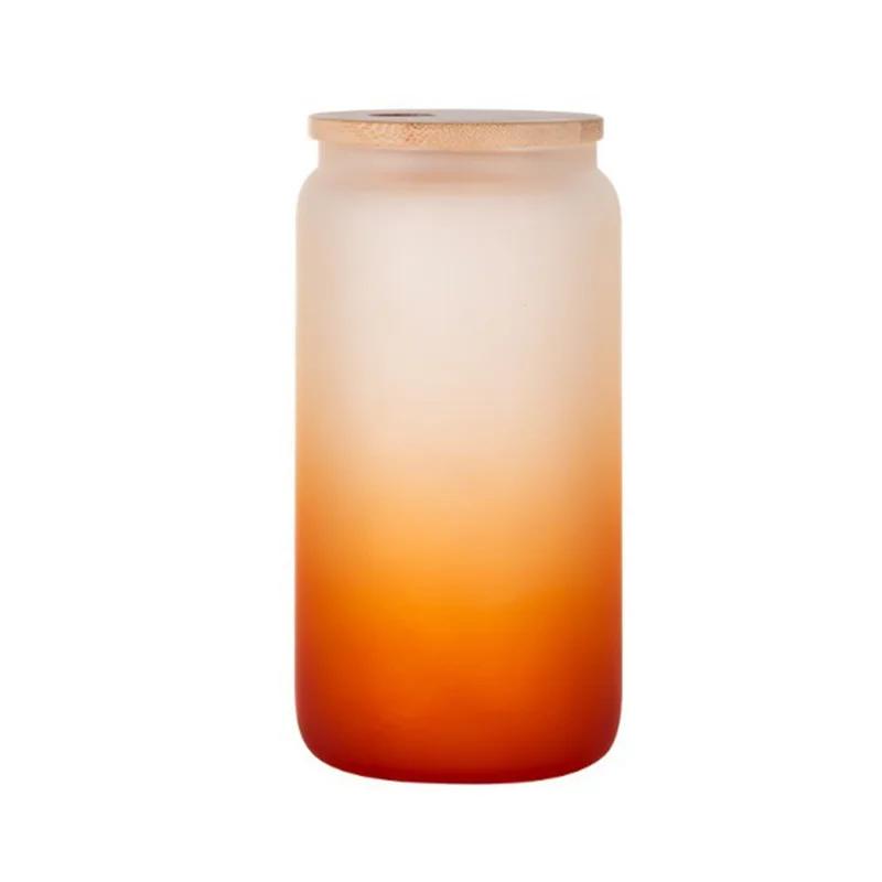 Gradient Color Water Bottle with Straw Juice Glasses with Wooden Lid Beer Wine  Milk Mocha Bubble Tea Cup Ice Cola Glass Cup