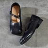Johnature Square Toe Shallow Mary Jane Shoes Genuine Leather Retro Solid Color Soft Soled Shoes