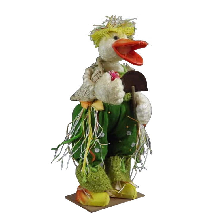 Large Sisal-Fabric Duck with Orange Beak and Shovel