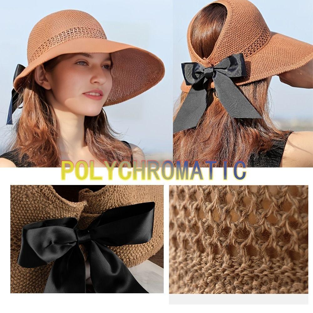 Summer Supply Women Ponytail Wide Brim Crochet Beach Cap Women's Hat Caps Scallop Cap Sun Hats