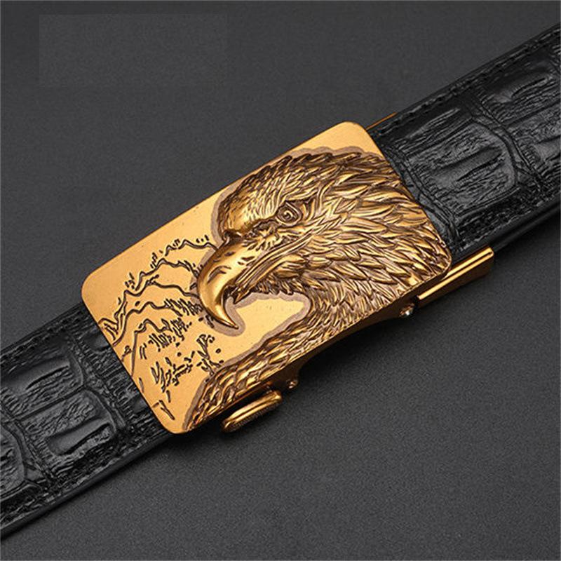 Men's Leather Belt with Automatic Buckle, Genuine Leather, Bronze Buckle, Faucet for Middle-aged and Young Business Casual Pants