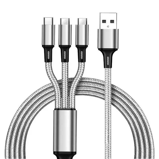 3 в 1 2.4A зарядный кабель для iPhone Xiaomi Poco Micro USB Type C зарядный кабель многопортовый несколько USB-провод для зарядки