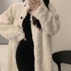 Пальто из овечьей шерсти, женское длинное пальто длиной до колена, теплое пальто, искусственный мех кролика, кожа, толстый и свободный воротник-стойка, зимнее хлопковое пальто