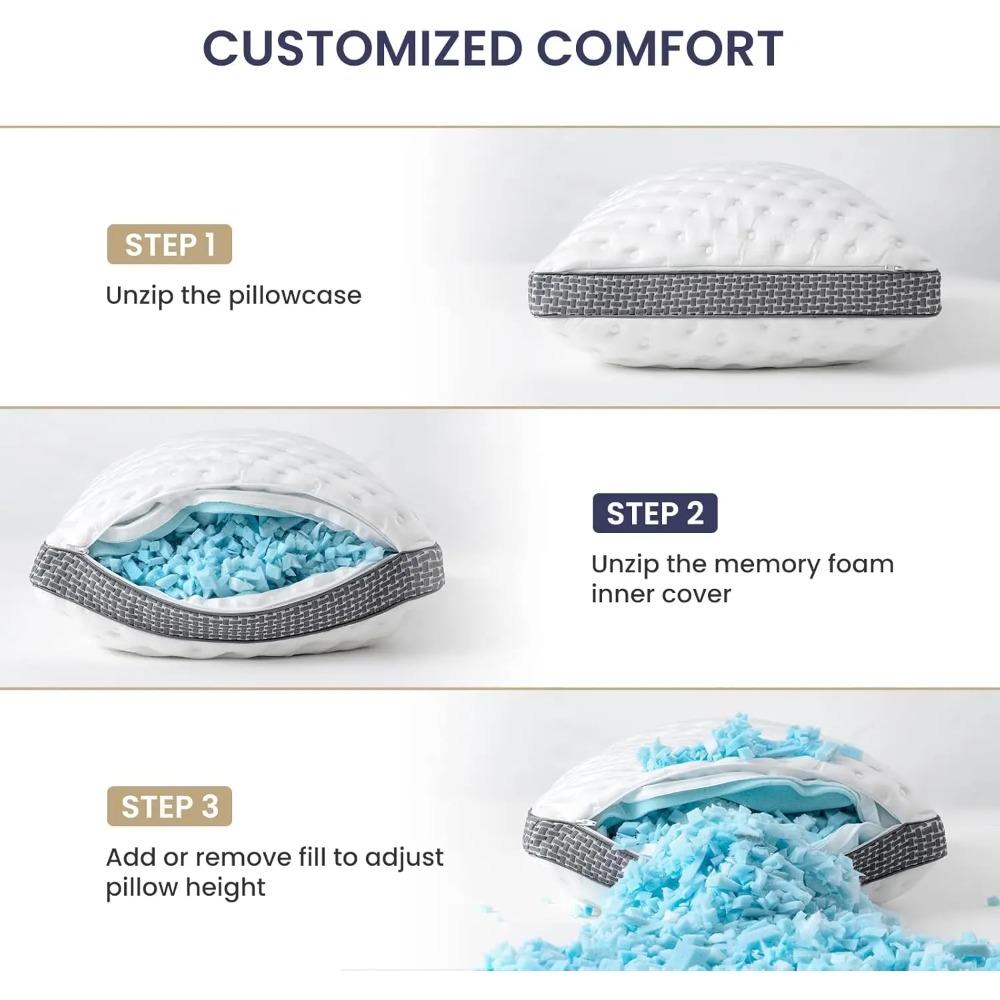 BedStory Cooling Pillows Queen Size Set of 2, Gel Memory Foam Pillows, Medium Firm Pillows for Sleeping, CertiPUR-US Certified