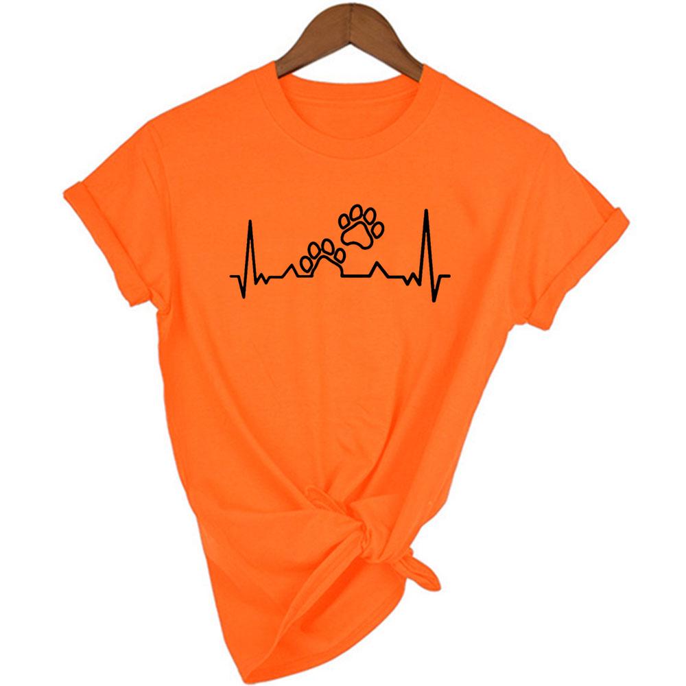 Summer Clothing Tops Print Dog Cat Pet Heartbeat Lifeline Female Shirt Casual Funny T Shirt
