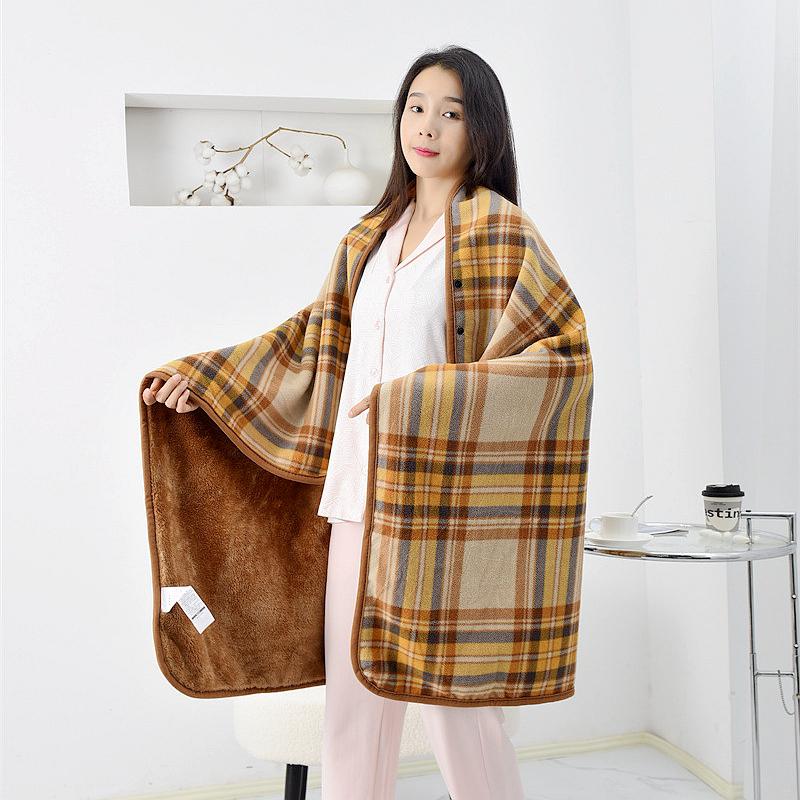 Flannel Wearable Blanket Plaid Home Office Chair Lap Blanket Comfy Poncho Throw with Buttons Winter Warm Soft Shawl Blanket
