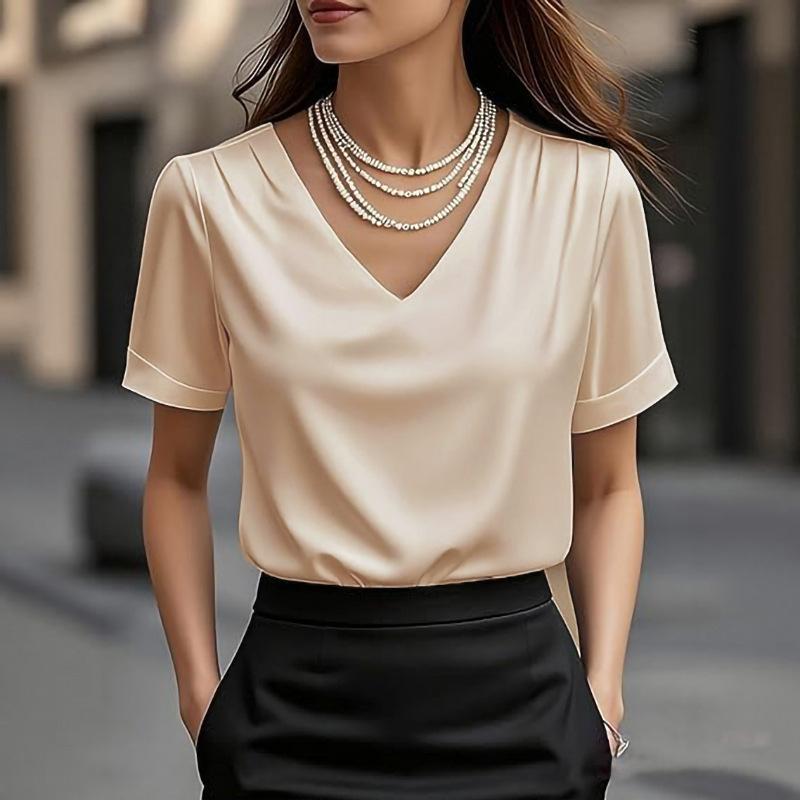 DICFY Women's Fashion Casual V-Neck Short Sleeve Blouses & Shirts