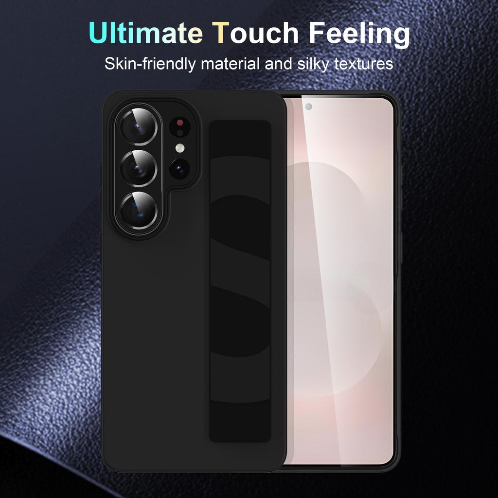 Silicone Elastic Wristband Grip Phone Case For Samsung Galaxy S26 S25 Edge S24 S23 Ultra Plus Matte Hard PC Shockproof Cover