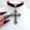 Goth Aesthetic Cross Red Velvet Choker Cross Pendant Necklace For Women Cute Chains  Jewelry