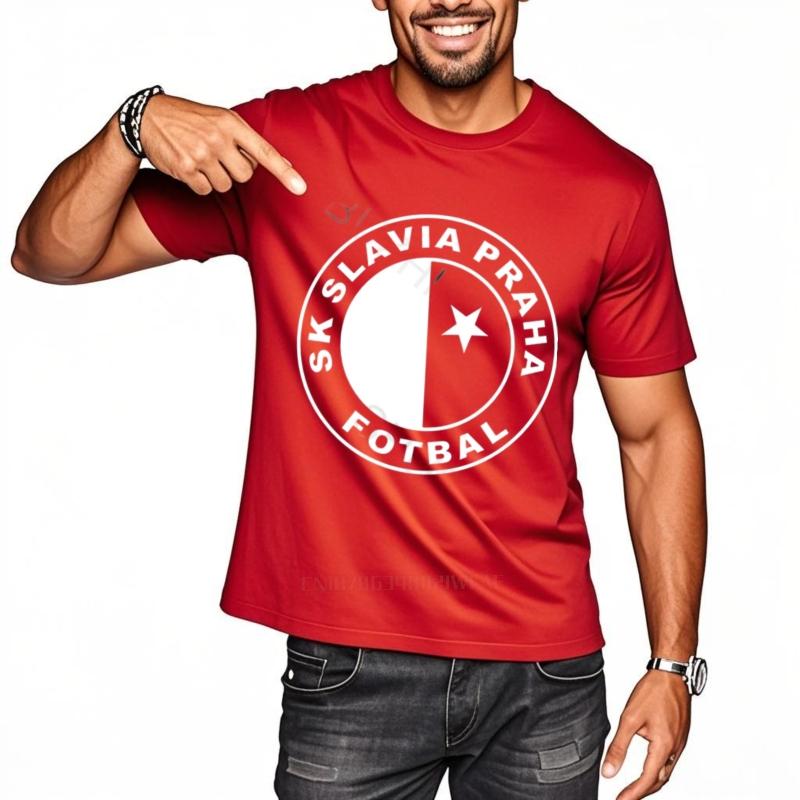 Мужская хлопковая футболка Летняя брендовая футболка SK Slavia Praha Футболка Чехия Прага Принт Футболка Унисекс футболка Свободный стиль