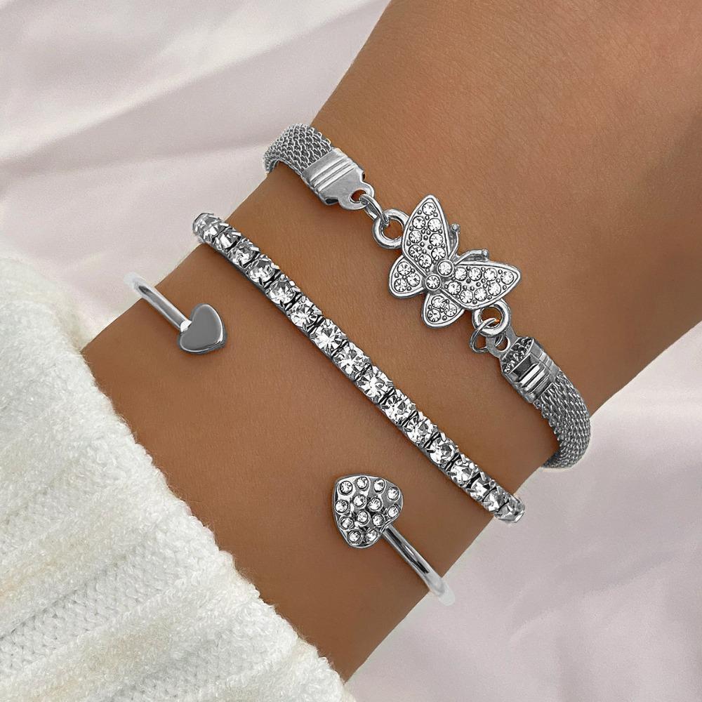 3pcs Love Opening Temperament Drill Bracelet Design Creative Retro Simple Bracelet for Women New Style Butterfly Bracelet