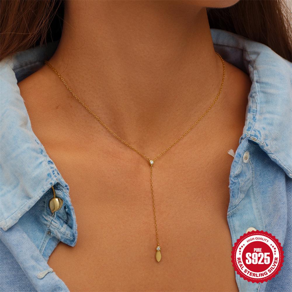 Стильное и простое ежедневное женское ожерелье на ключицу из стерлингового серебра 925 пробы с бриллиантами в форме капли воды, цепочка в форме буквы Y