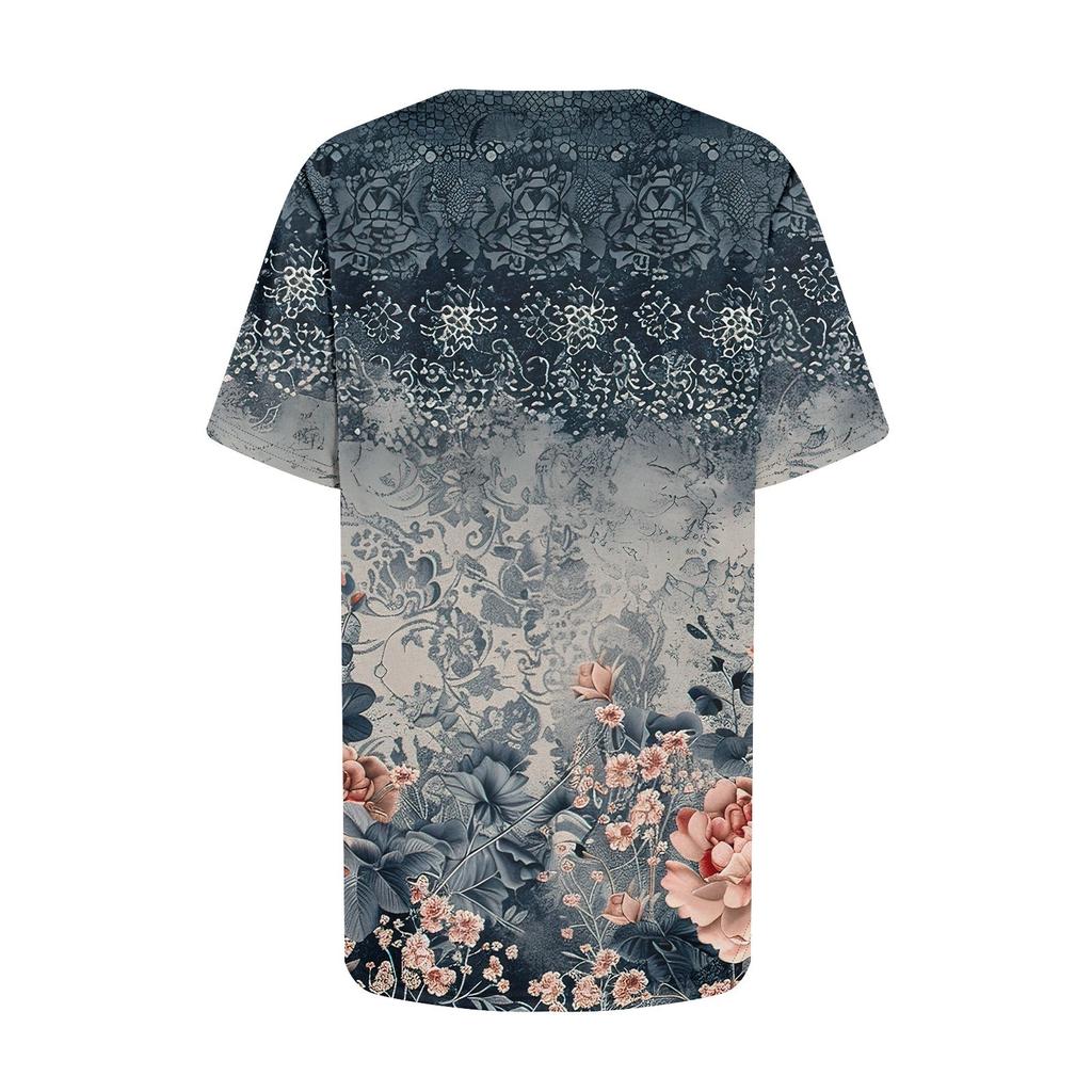 T-Shirts für Damen, Rundhalsausschnitt, elegante, lässige Blusen, bedruckt, kurzärmelig, Sommeroberteile, lockere Passform