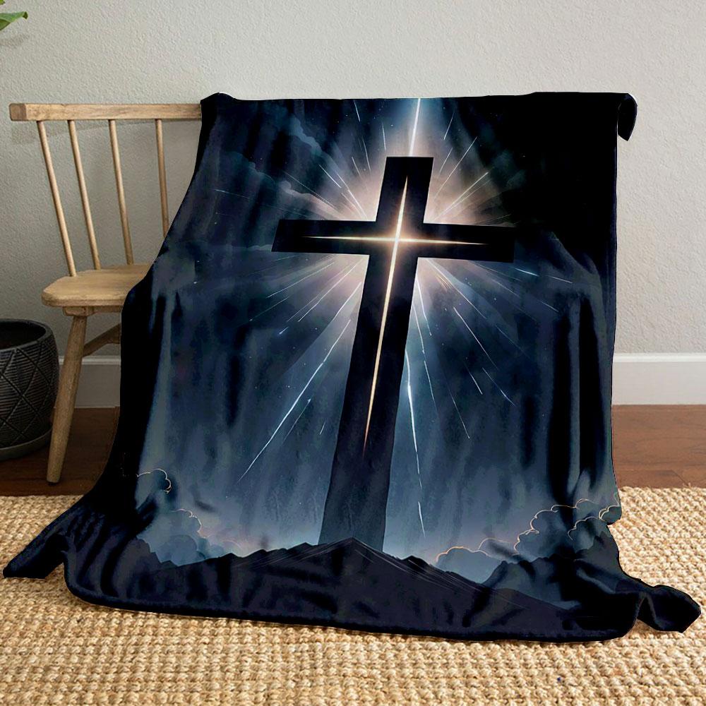 Radiant Cross Blanket  Printed Blanket for Living Room Bed Couch lunch break Soft Cozy Blanket for Friend's festival Gift