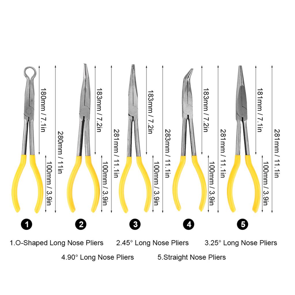 5Pcs Long Needle Nose Pliers Carbon Steel O Shape Clamp Hand Tool with NonSlip Handle