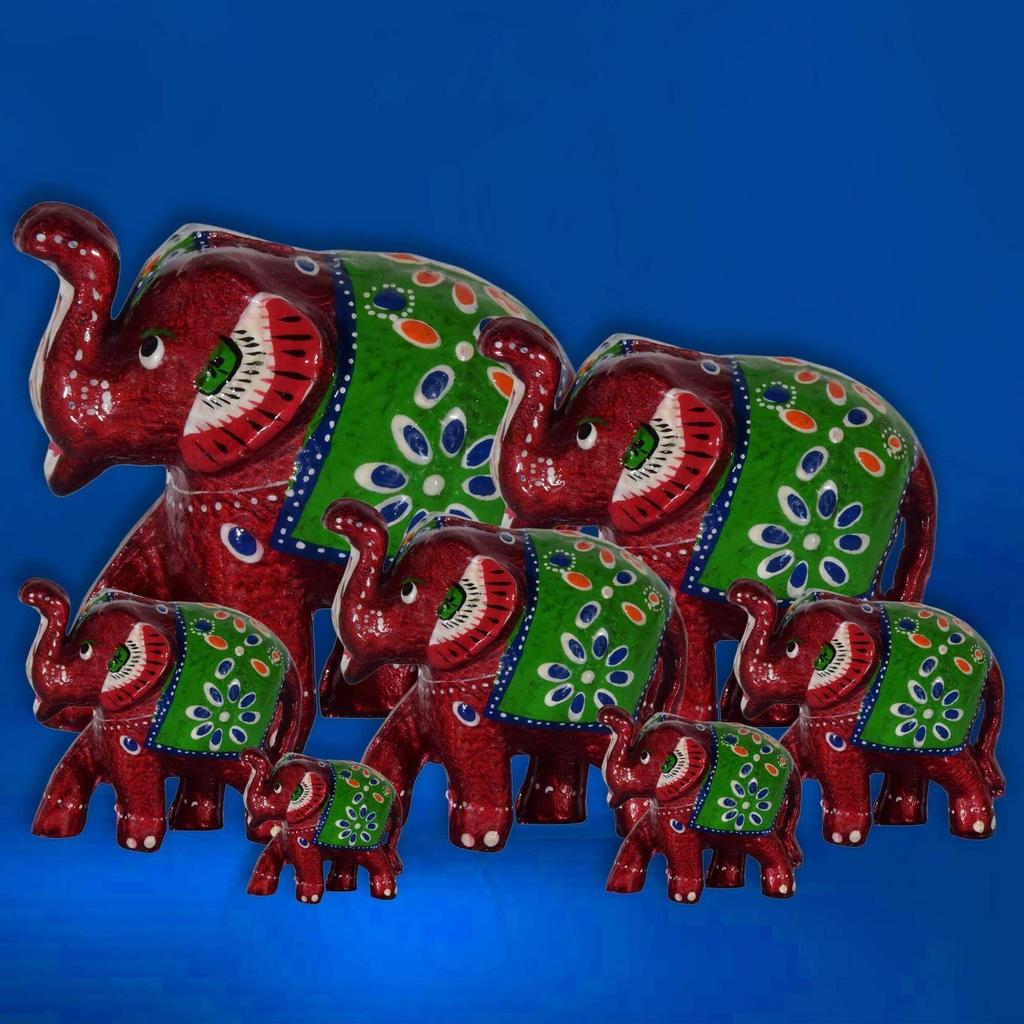 Elephant Sequence 7 Pieces Kanha Ji Pooja Room & Gifted Item For Home Decorative Showpiece - 10 Cm  (Paper Mache, Red)