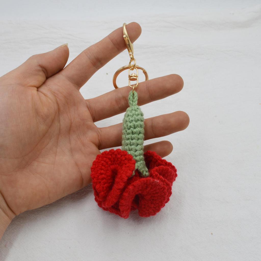 Korean-Style Pearl Chain Crochet Carnation Keychain - Mother's Day Gift Accessory