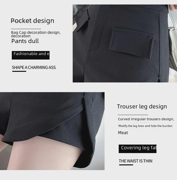 New High-Waist Wide-Leg A-Line Shorts for Petites - Casual, Black, All-Season.