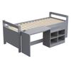 Children's Bed 90×200 cm, with Storage Compartments Desk with Sockets according to European Standard Single Bed Wooden Bed Grey