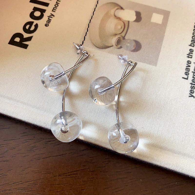Серьги из смолы «Вишневая серебряная игла» Корейский простой дизайн Серьги Летние Премиум Для commuters Новые серьги