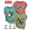 Three-piece set Elegant short-sleeved shirt for women Tropical Parrot Floral Print Pattern Round Neck Short Sleeve Casual Style Holiday Spring