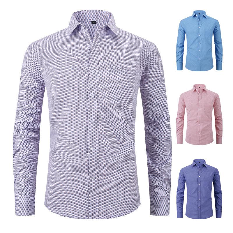 Men's Comfortable Small Plaid Shirts Long Sleeve Shirt Casual Business Plaid Shirt for Men Lightweight Work Breathable Lapel Shirts