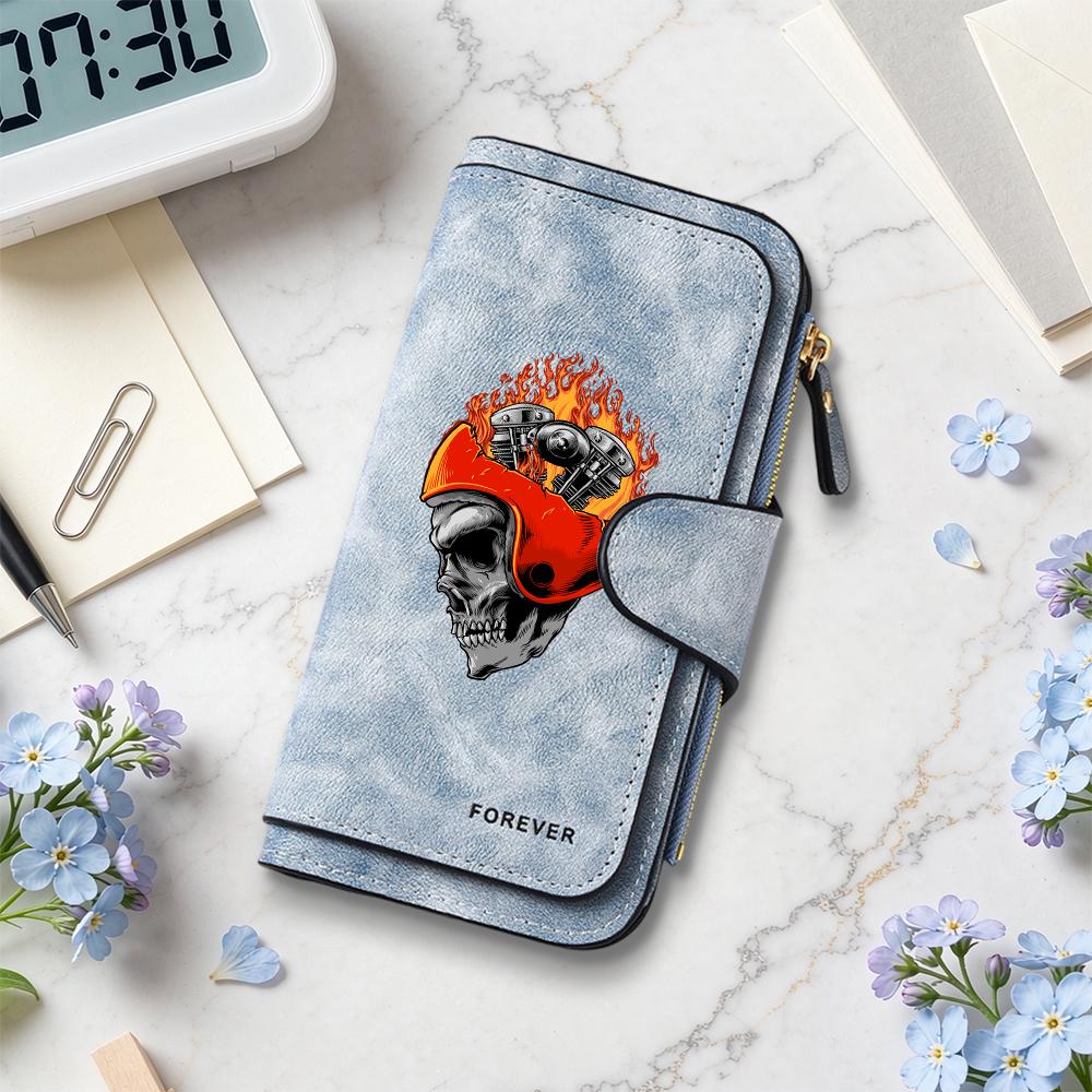 Stylish Skull Pattern Long Wallet Cool Durable Daily Use Card Holder