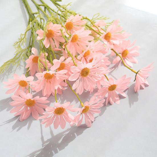 Искусственные цветы Букет хризантем 2 или 5 стеблей 21 дюйм Реалистичный шелк пластик Симуляция Дизайн Устойчивый к УФ Выцветанию Поддельные цветы Дом