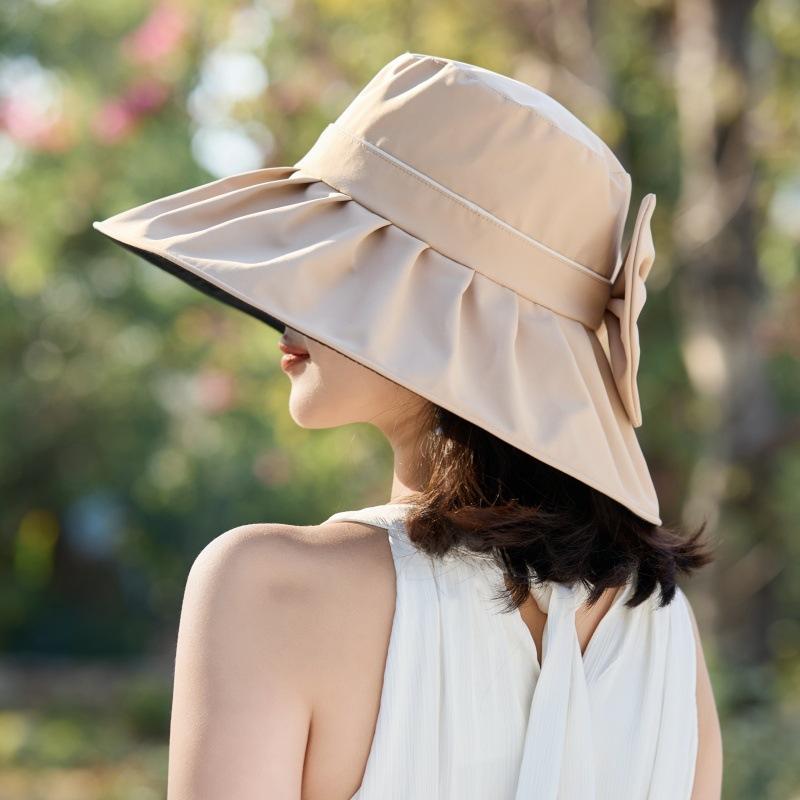 Women's summer bighorn hat outdoor UV protection cycling visor elegant fashion big bow sun hat