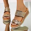 Fashion Gold Sequin Wedge Heeled Sandals Women Summer Thick Sole Platform Outdoor Slippers Woman 2025 Plus Size 36-43 Slip On Sandles