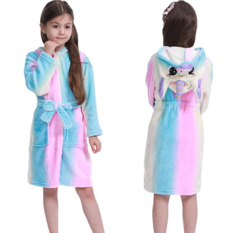 Children Nightgowns Kigurumi Hooded Bathrobes Kid Animal Bath Robe Rainbow Unicorn Sleepwear For Boys Girls