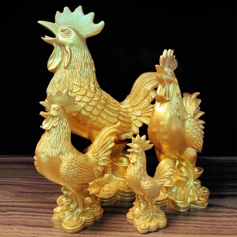 Golden Chicken Decoration Gold Plating Lucky Cock Resin Statue Living Room TV Cabinet Figurines Chinese Decorations
