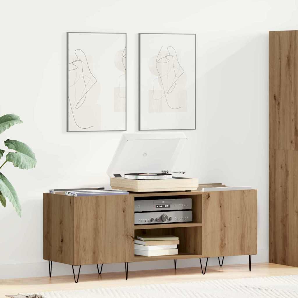 Vinyl Record Cabinet with Shelf Artisan Oak Finish 121 x 38 x 48 cm