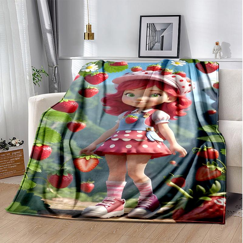 Strawberry Flannel Blanket Soft Warm All-Season Throw, Design for Camping, Car Travel, Hiking Sofa, Bed, Office Perfect Gift for Parties