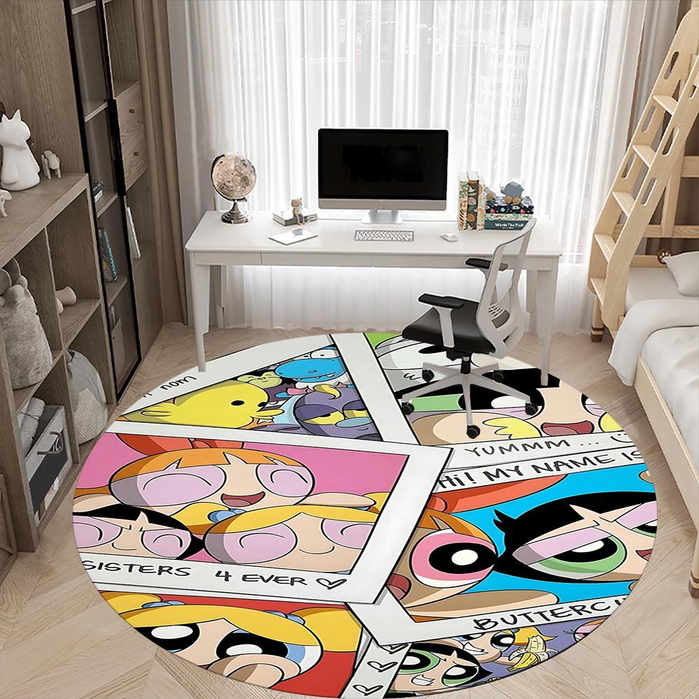 1pc Powerpuff Girls Office Round Area Rug, Under Office Chairs Bedroom Living Room Home Decor, Room Deco, Available in Various Sizes136