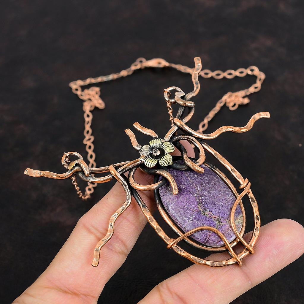 Ожерелье из пурпурита с драгоценными камнями, ожерелье из медной проволоки, ювелирные изделия ручной работы, регулируемое ожерелье-цепочка, красивые медные ювелирные изделия, подарки для жены