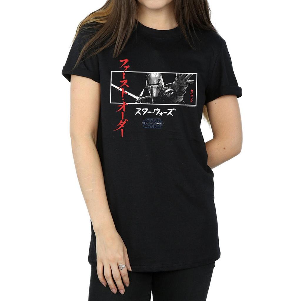 Star Wars The Rise Of Skywalker Womens/Ladies Kylo Ren Katakana Art Stripe Cotton Boyfriend T-Shirt