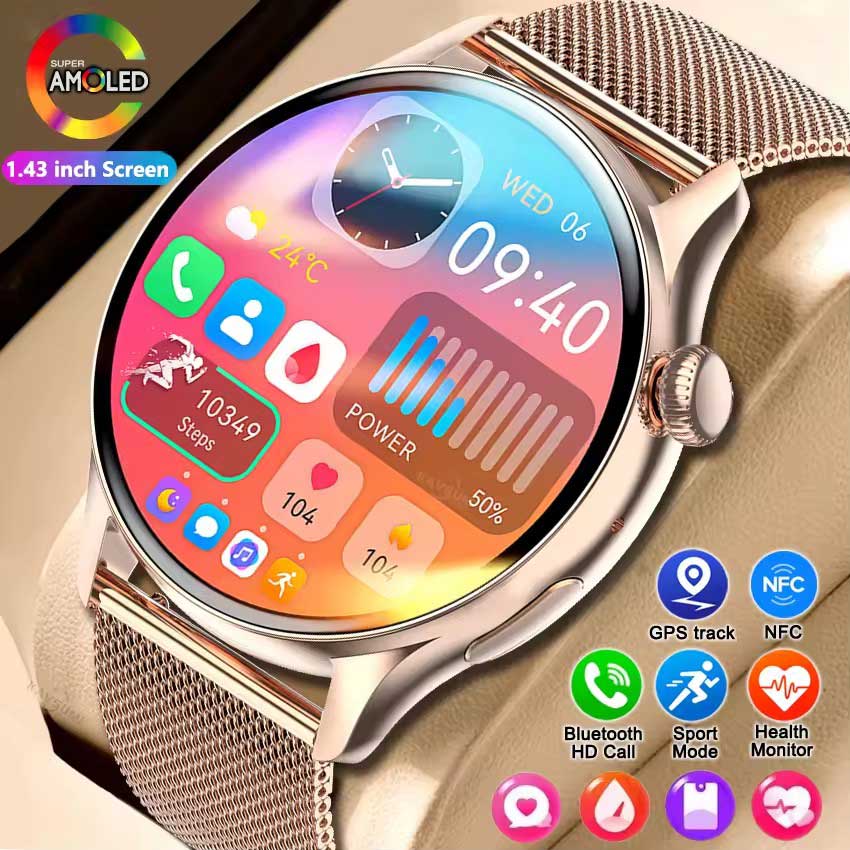 Умные часы для женщин AMOLED-экран Всегда отображение времени NFC IP68 Водонепроницаемые Спортивные Звонки Женские Умные Часы Для Женщин Пользовательский циферблат