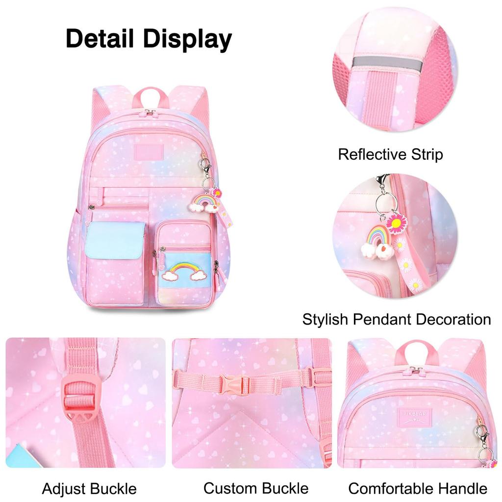 Backpack for Rainbow Decorated Elementary School Large A4 Reflective At Includes Chest Commuting To Entrance Blue [FANDARE] Kids, Girls, Cute,