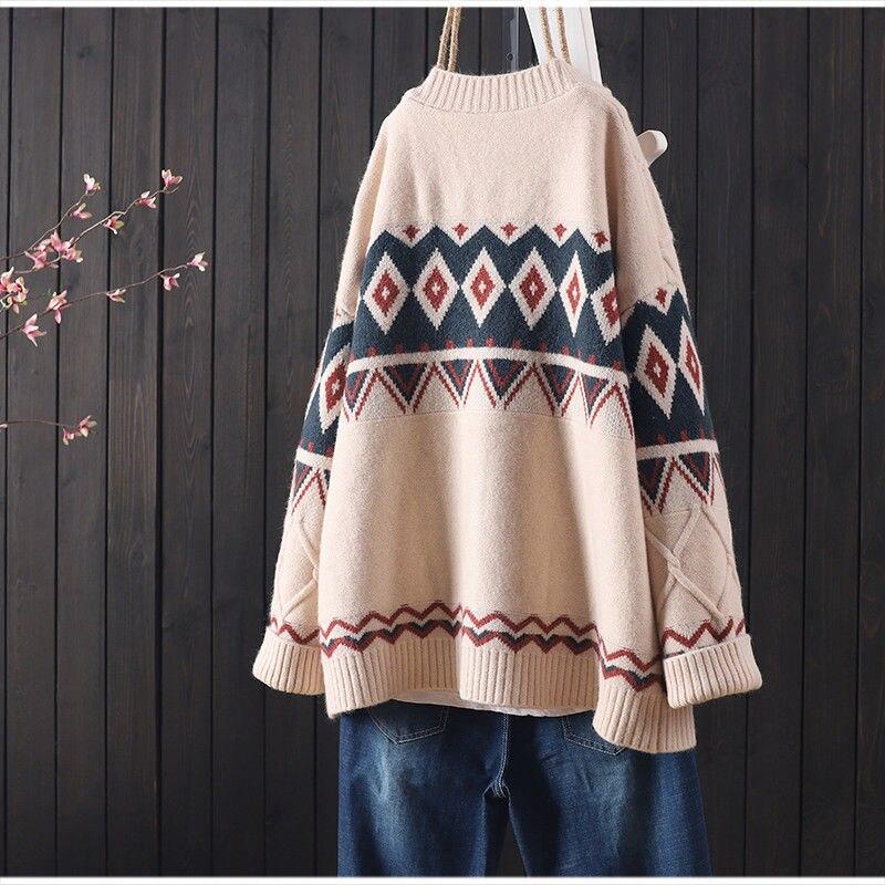 2021 Knitted Cardigan Sweater Retro Soft Top New Loose Casual Embroidery Buttoned Long-sleeved