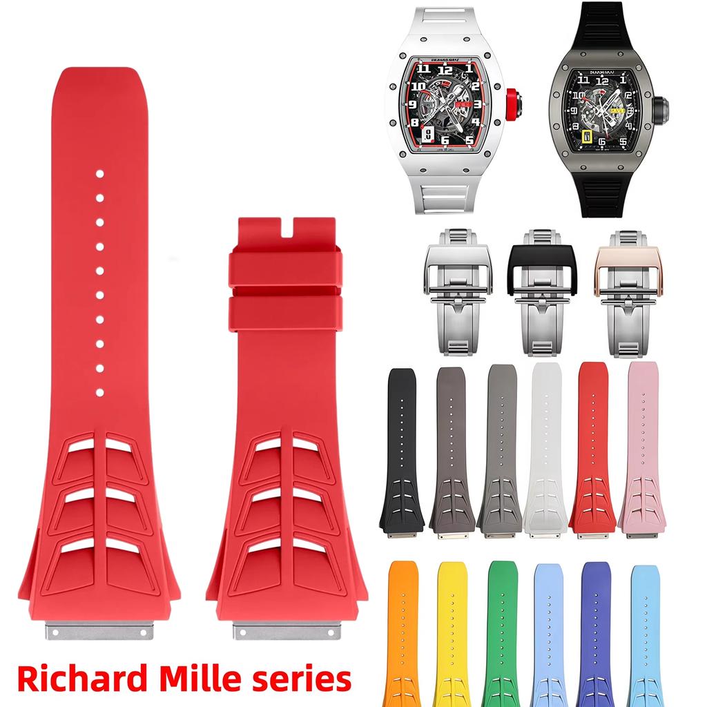 Стальная головка FKM Резиновый ремешок для часов Richard Miller RM055 RM030 RM35-01 RM35-02 RM35-03 Мягкий фторкаучуковый ремешок Аксессуары