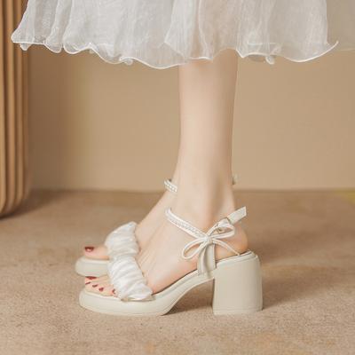 Сандалии с жемчугом, женская летняя обувь, сказочный стиль, элегантная модная повседневная обувь на толстом квадратном каблуке