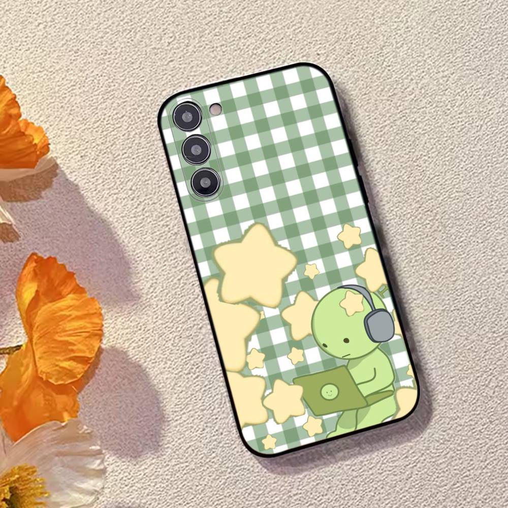 Cute S-Smiski Green Guy Phone Case For Samsung Galaxy A73,A72,A71,A70,A53,A52,A51,Soft Silicone Black Cover