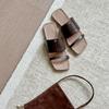 Cowhide Version~ Korean Square Head One-word Slippers for Women's Outer Wear 2025 Summer New Thick-bottomed Flat-bottomed Sandals Half Slippers