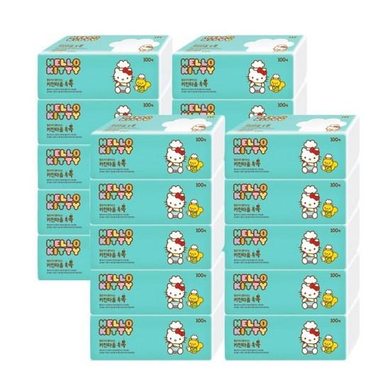 Hello Kitty Recycled Kitchen Towel Pulp 3-ply 100 Sheets, 100 Sheets, 20 Pieces, a Popular Character In Korea