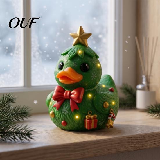 Miniature Holiday Figurines Christmas Duck Figurine, Resin Sculpture for Home Decor, Cute Ornaments Desktop with Festive Elements Indoor Outdoor