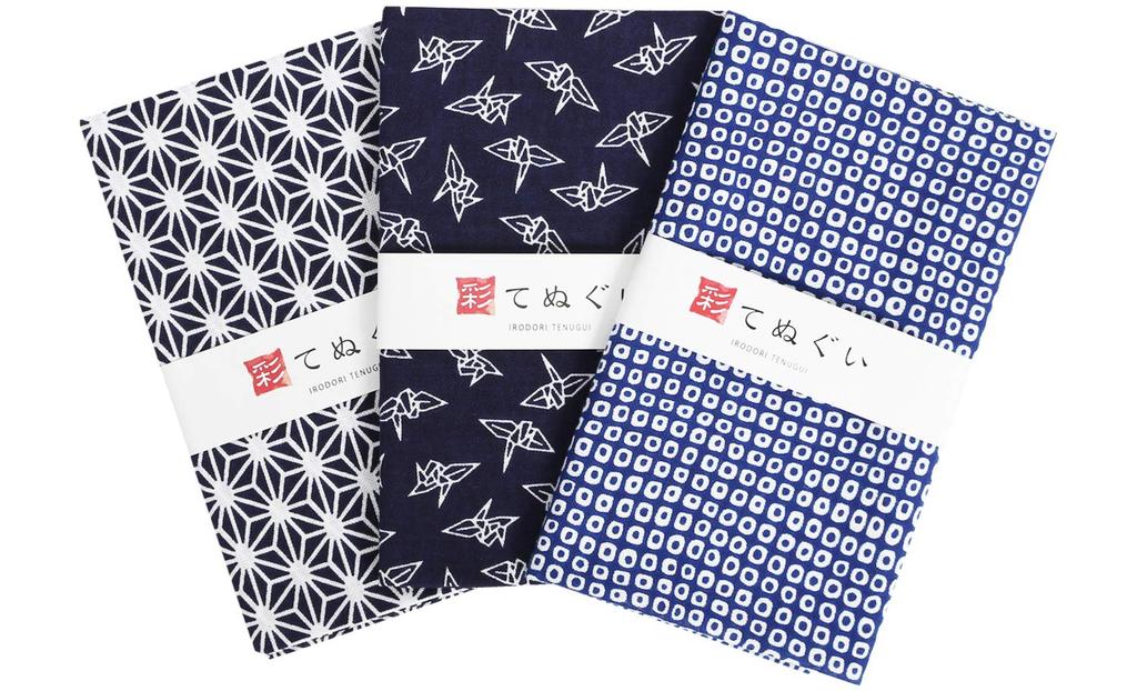 KOMESICHI Irodori Small Pattern Tenugui Navy Blue Set Set of 33 X 88cm (Tenugui) A, Anti-Fray Finish, 3, Approx.