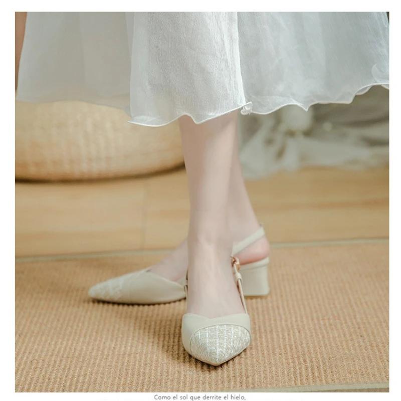 Fashion High Heels Sandals Women Shoes Pointed Toe Thick Heeled Pumps Ladies Elegant Solid Rubber Bottom Shoes Party Wedding Dressed