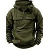 Men's Solid Color Long Sleeve Multi-pocket Loose Hooded Sweatshirt